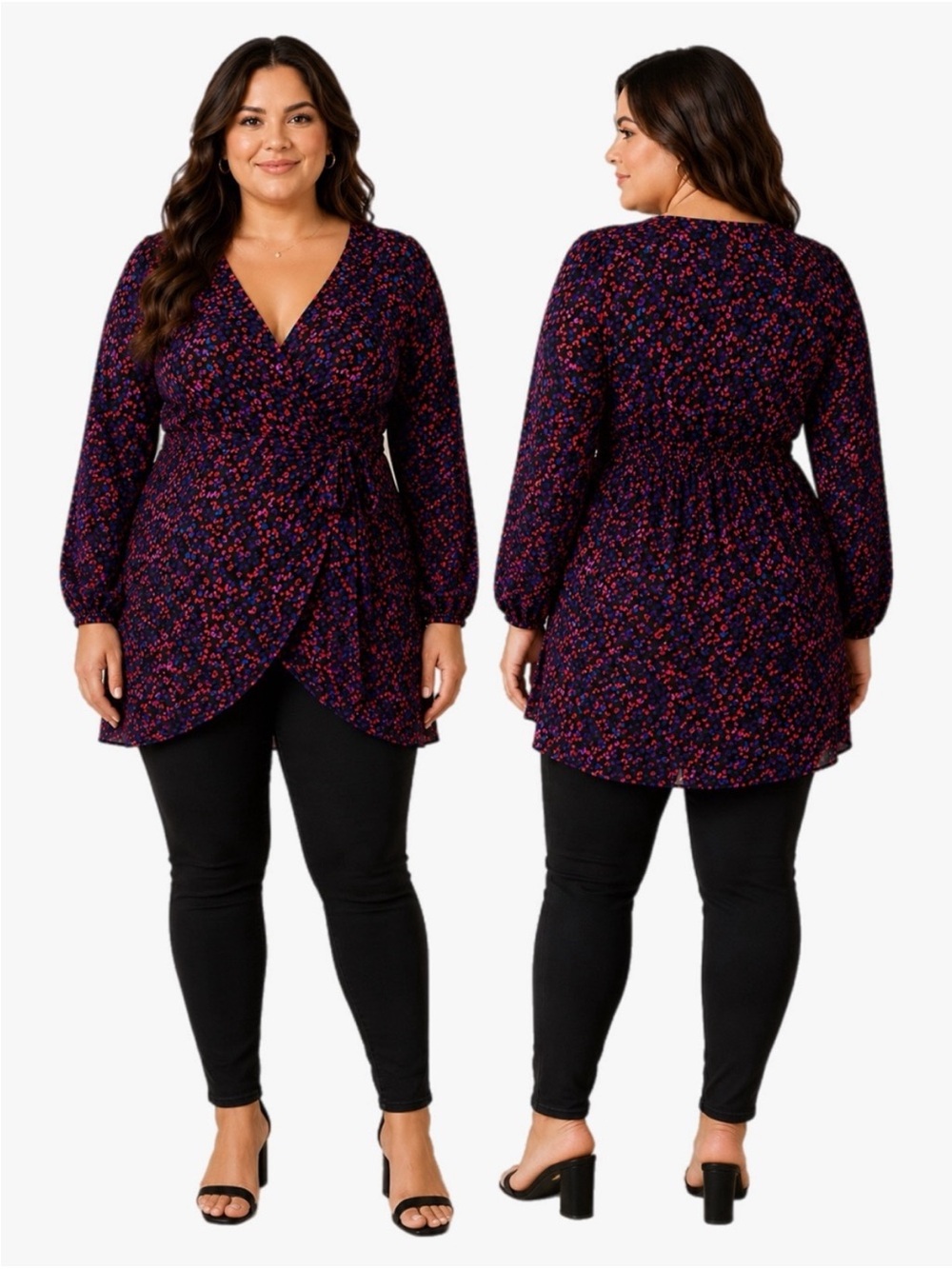 Cato Plus Size 18/20 Multi Color Leopard Tunic Blouse Long Sleeve Surplice Top